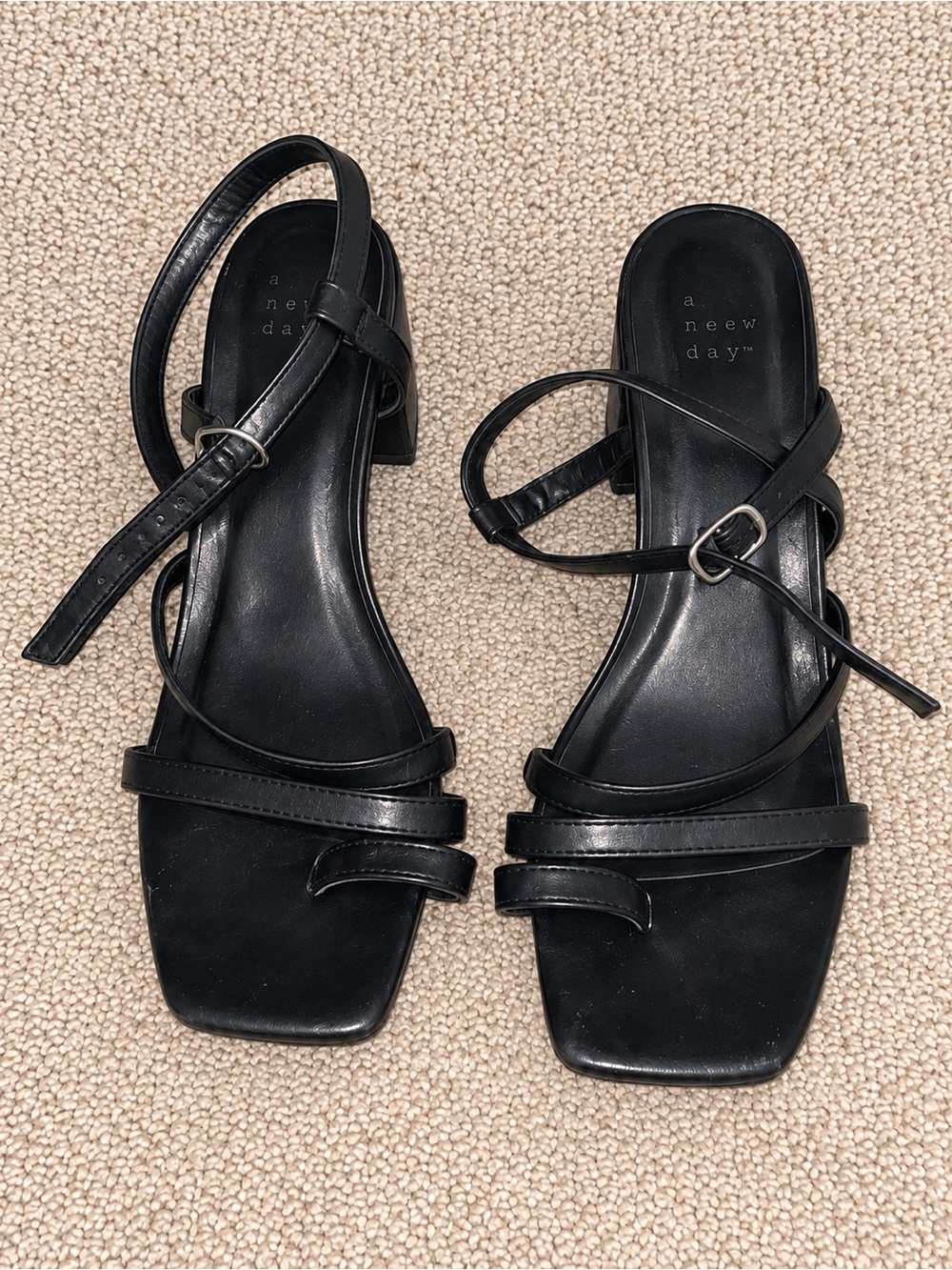 A New Day Black Strappy Block Heel Sandals Size 8